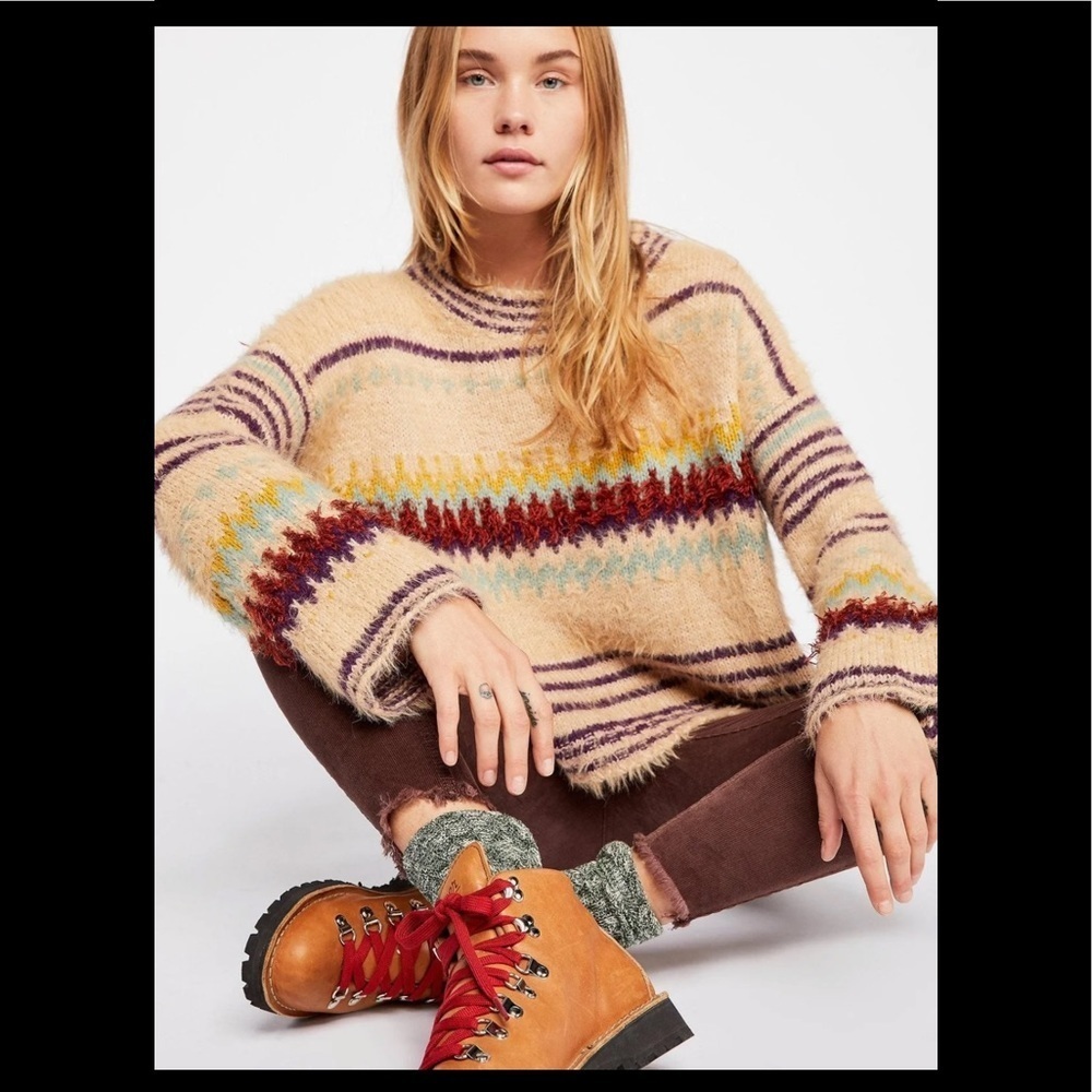 NWT Free People Festive Fairisle Pullover Sweater Size Small